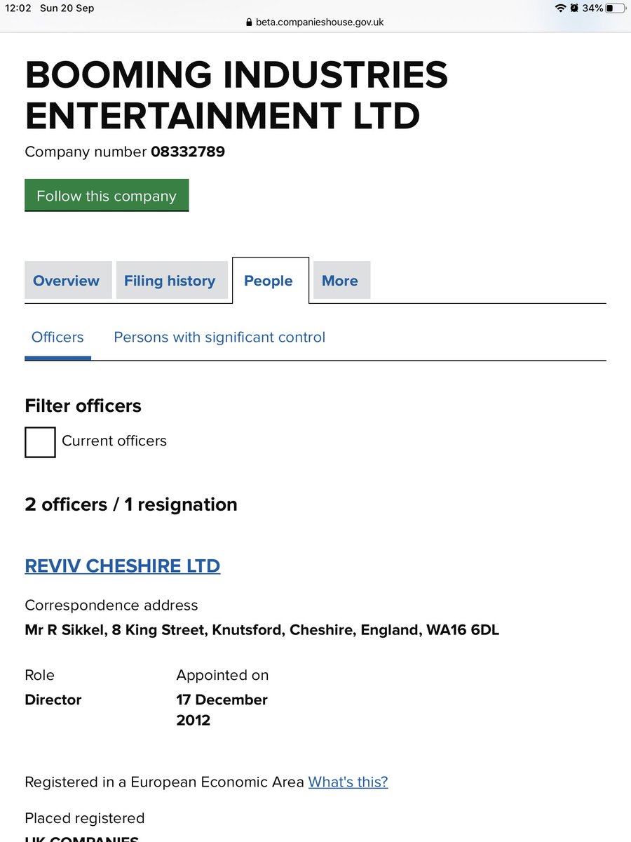 Oh. Seems too much of a coincidence that there is a Booming Industries Entertainment too.Reviv Cheshire is a Company Director along with Sven Van Rossum based in Belgium (now resigned).Pretty sure he was involved with Booming Industries BV as well.What is going on?