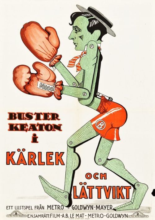 BKTGStoneface's tweet photo. The Swedish posters for #BusterKeaton’s movies never disappoint with the creativity! ‘#BattlingButler’ is ‘Male &amp; Lightweight’ &amp; someday, just like #Pinocchio he’ll be a real boy…uh boxer! https://t.co/Ms9RaY57sT