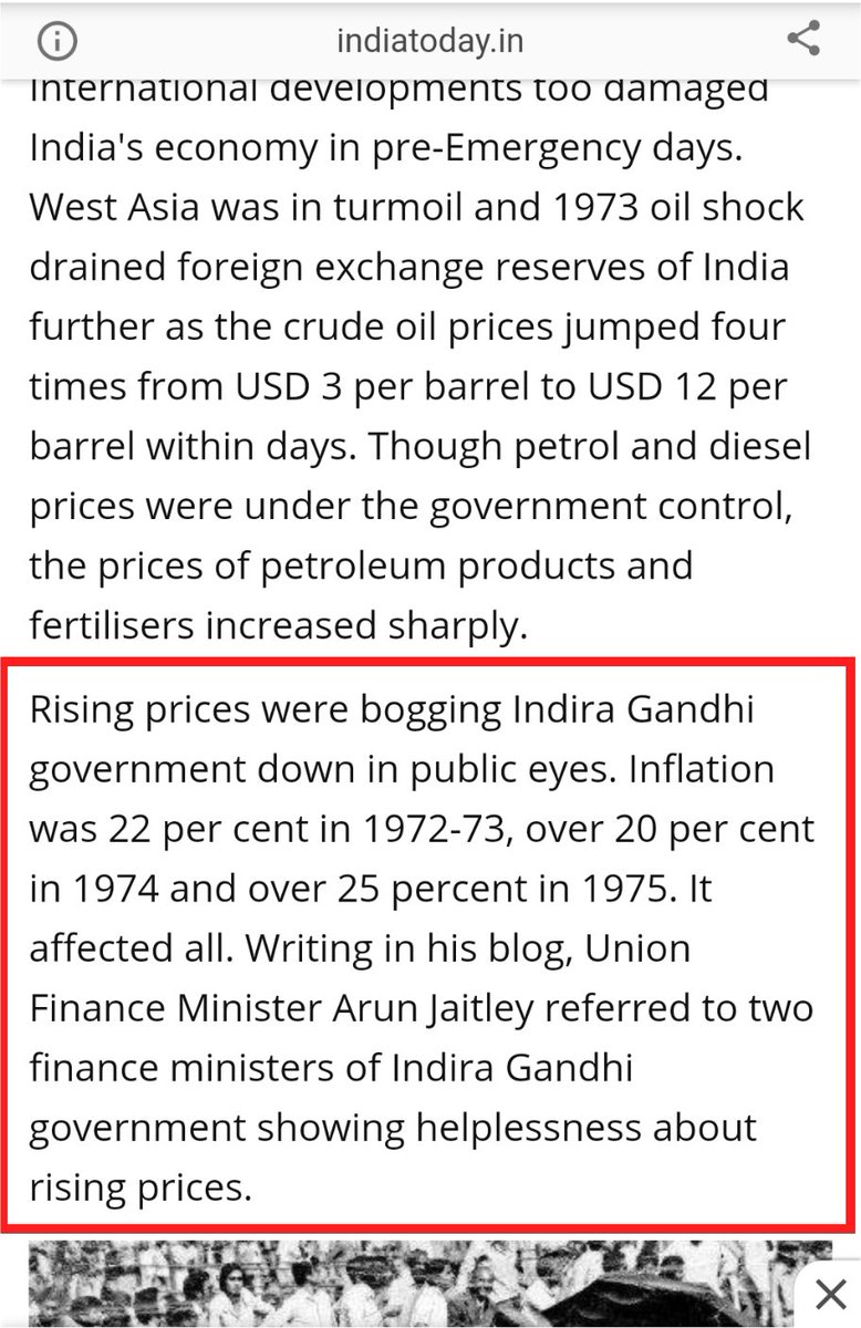 1973 Inflation 22%1974 Inflation 20%1975 Inflation 25%A conspiracy theory says, Indira had imposed Emergency to hide her economic failures, there was huge unemployment, farm crises and labours were worst affected, chaos in India. Even in pandemic we r doing better than Indira