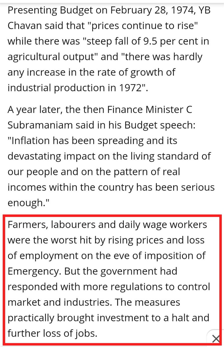 After Emergency was imposed the economy came to halt, market and industry worst affected and the inflow of investment had stoppedOne may argue, this was Indira's failure, but then you have to ask, what was the Chief Economic Advisor of India doing? Just watching the disaster 