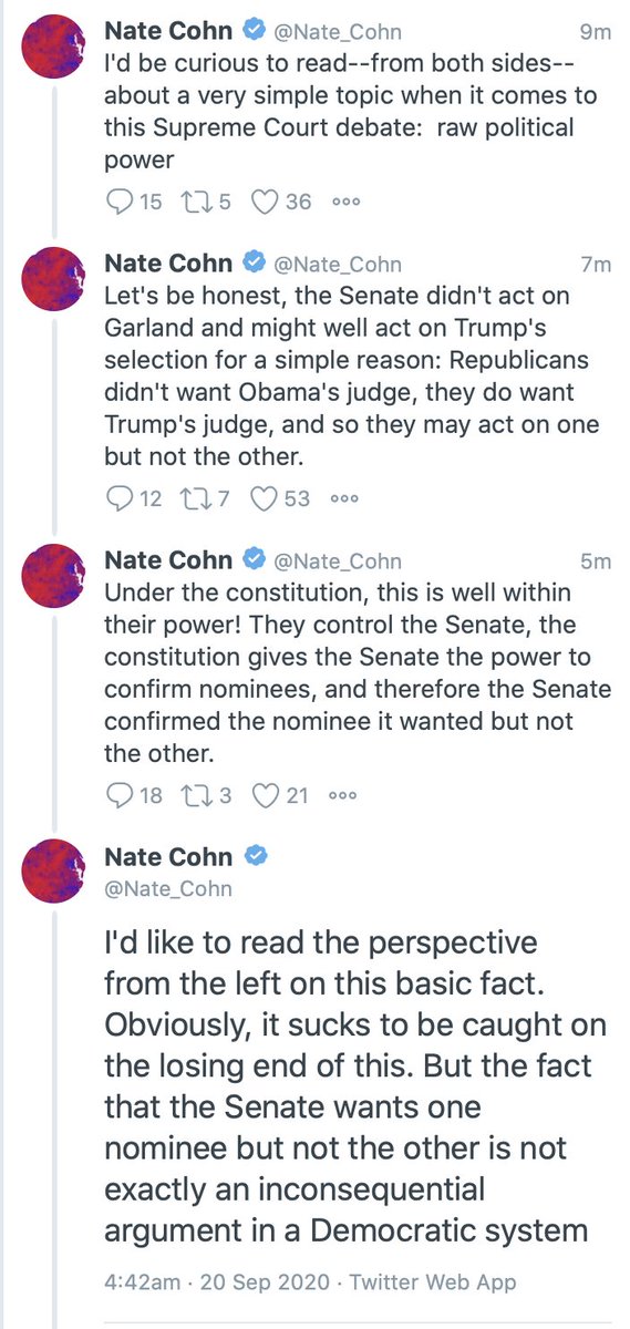 This is a useful thread from  @Nate_Cohn and I would say that liberals need to conceptualize the problem as an interlocking set of failures of democratic legitimacy.