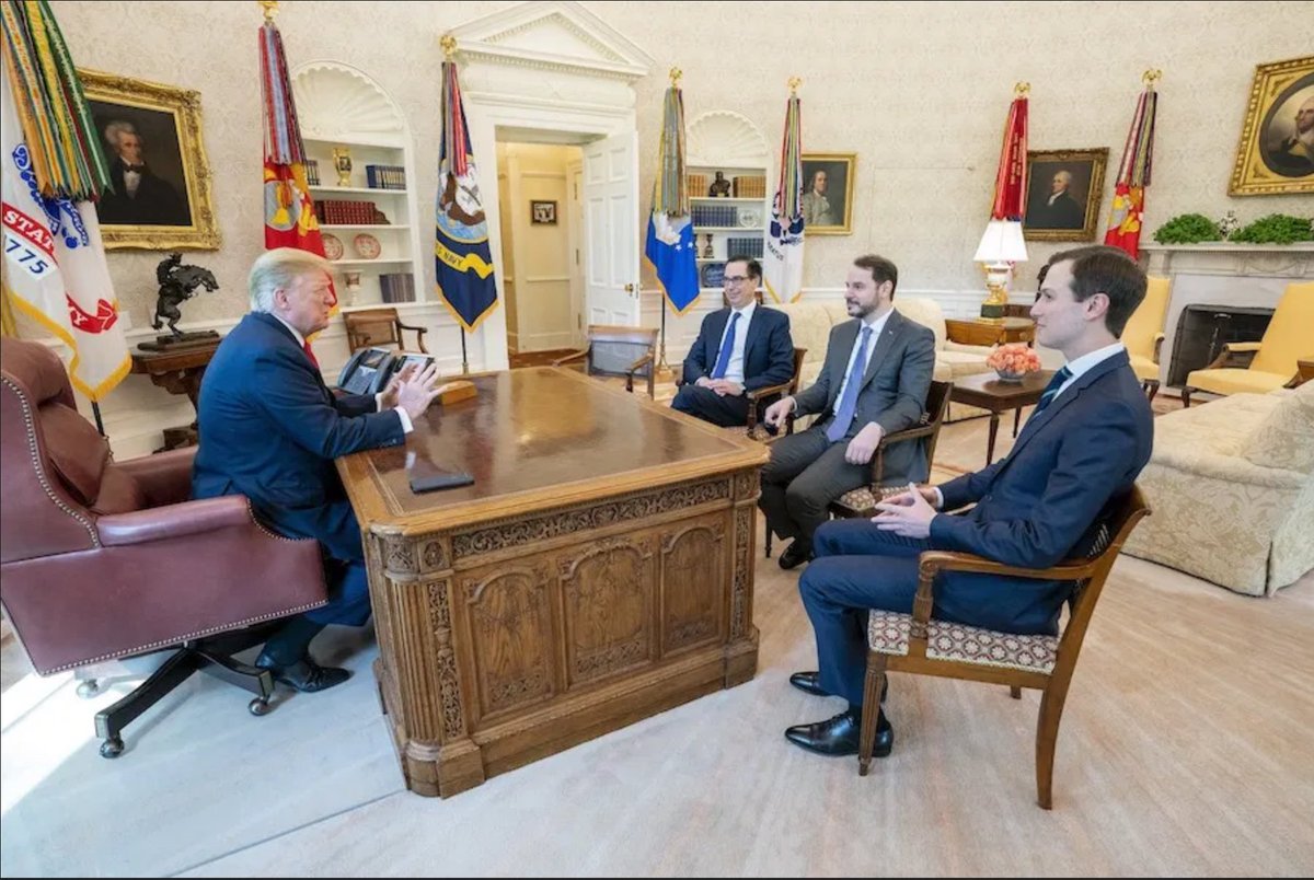 The claim about Berat Albayrak particularly interests U.S. Senator  @RonWyden, who has been probing Trump’s suspected meddling in the Zarrab case since October.Here’s a photo of President Trump, Treasury Sec. Mnuchin, Jared Kushner and Albayrak in the Oval Office.