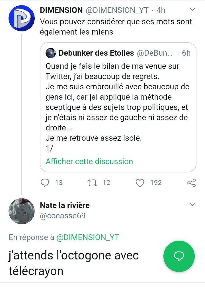 Il a même été soutenu par dimension. En tout cas, ces deux ""Sceptiques"" commencent vraiment à se sentir isolés dans le monde de l& #39;esprit critique et c& #39;est très bon signe. Leur parole est dangereuse et ils ont une grosse communauté qui les suivent.