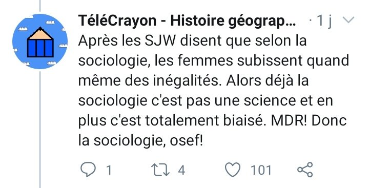 La haine de la sociologie touche beaucoup de ""sceptiques"" réactionnaires comme DdE ou dimension ou même le chat Sceptique. Ce qui leur fait dire souvent n'importe quoi sans les connaissances requises.