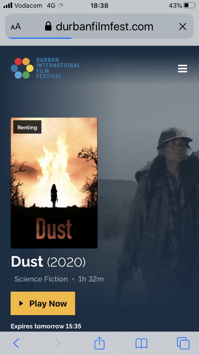 TheCapeRobyn's tweet photo. Hectic! Nail biting- watching #dust @DIFFest - closing film at #DIFF2020 #DIFFathome Resonates now - home, choice, fear - predators and targets to be tracked. #diff finishes 2night Sep 20. Rent the film - no charge - now - while you can https://t.co/eMDZjIHHmH