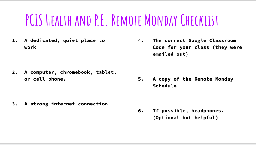 PCISFalconsPE's tweet image. Here is everything you need for your Remote Monday #Physed classes.  Please reach out with any questions and/or concerns!  We&apos;re in this together!
@Mercury_AP @PCISGeminiAP @PCISFalcon @PlymouthSch