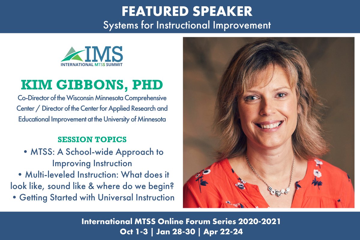 As a former Superintendent, Dr. Kim Gibbons has supported hundreds of schools in their implementation of MTSS and instructional improvement. Join us! internationalmtss.com #IMSForum2020 <a href="/EARCOSORG/">EARCOS</a> @ECISchools <a href="/CISEducation/">Council of International Schools</a> <a href="/aasa/">Åsa L.</a> <a href="/nesachat/">Near East South Asia Council of Overseas Schools</a> <a href="/isefafrica/">International Schools & Education Fairs Africa</a> <a href="/MTSScenter/">MTSS Center</a> <a href="/AIRInforms/">American Institutes for Research</a>