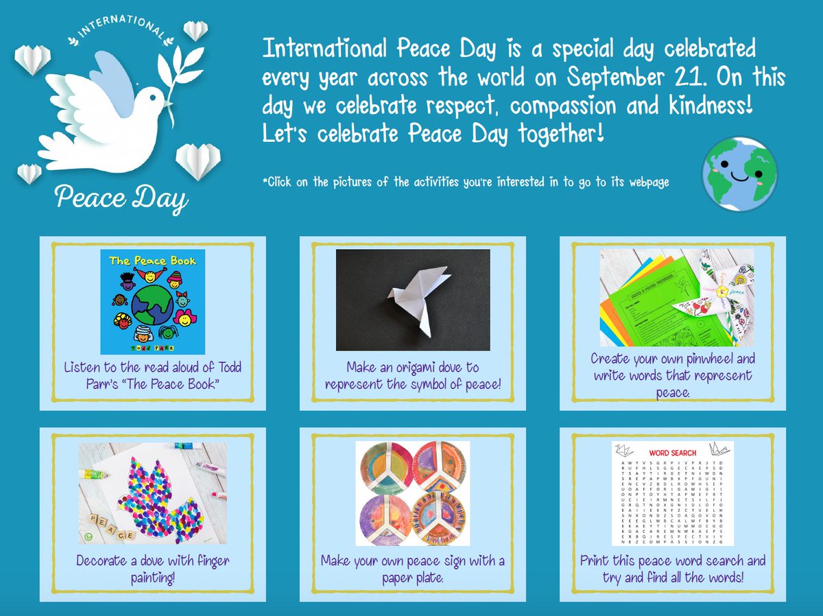 #PeaceDay is right around the corner! To celebrate I created a #Keynote choice board with fun activities for my Ss! There are plenty of options to choose from and celebrate! Link bit.ly/20PeaceDay 🕊️☮️🌎 #PeaceDay2020 #InternationalPeaceDay <a href="/AppleEDU/">Apple Education</a> #teched #remotelearning