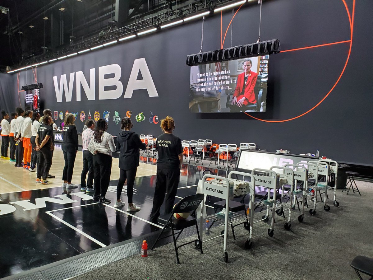 The WNBA paid tribute to Ruth Bader Ginsburg prior to Game 1 of the WNBA semifinals between Las Vegas and Connecticut. (Photo courtesy of the WNBA).