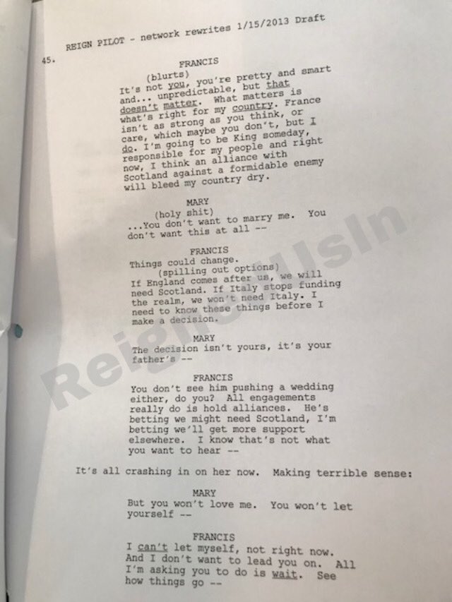 ReignedUsIn's tweet photo. #SundayScript #Reign Pilot #Frary Act 3 Scene 8 - altered dialogue - early network revision #tobyregbo #adelaidekane https://t.co/HfzXsE9Crn