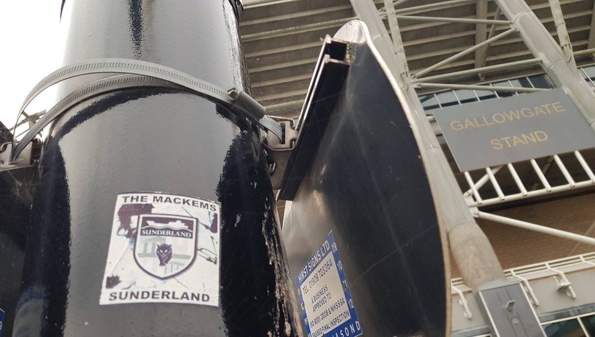 Just before the first  #NUFC home game of the season, here's a sneaky Sunderland sticker directly outside the Gallowgate end. Maybe Steve Bruce can send somebody out with soapy water and a scraper at half-time...