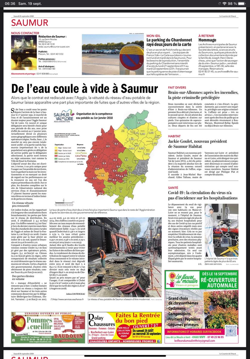 f_boudaud's tweet photo. Très heureux et satisfait que le travail de mes équipes @Veolia_FR sur @SaumurAgglo soit enfin reconnu ! nos priorités #qualité &amp; #économies d #eau (#veolia en rouge sur la carte) !!
Engagements proritaires aussi sur #anjou @choletagglo #mauges @BaugeoisVallee @Loire_Layon_Aub .. https://t.co/nRdXg0SxGD