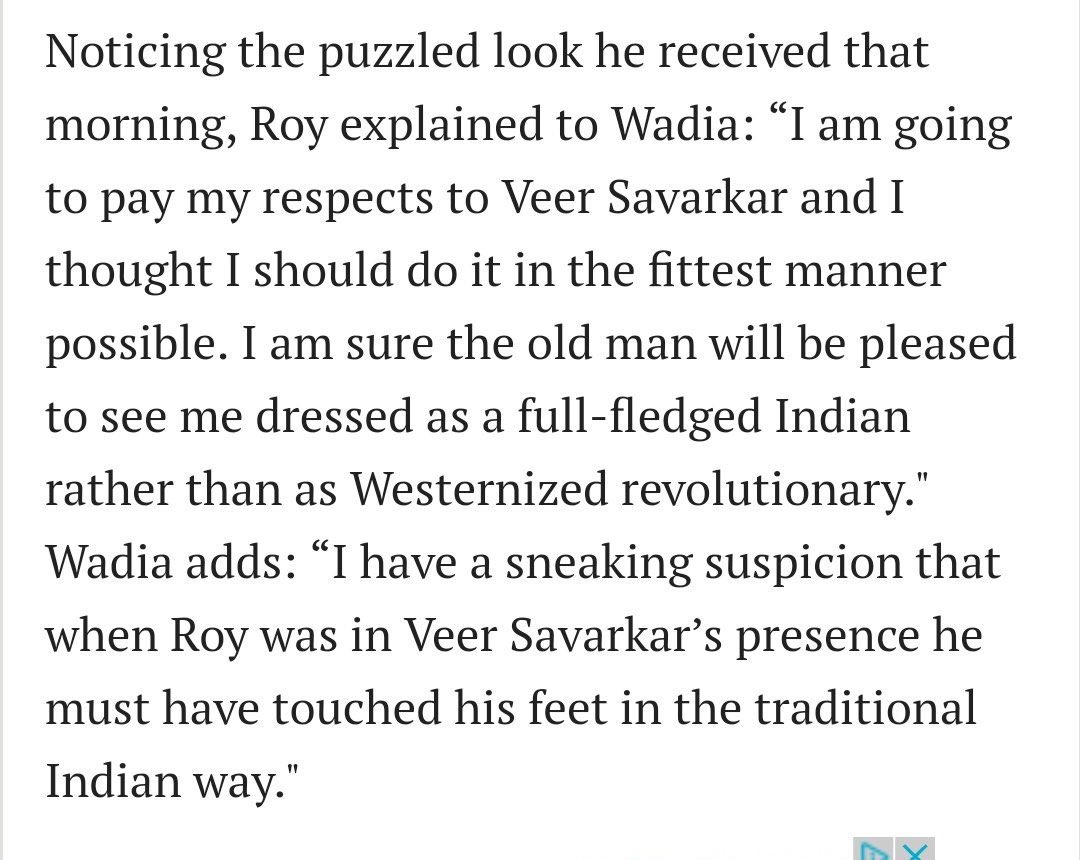 Two founding members of the  #CommunistPartyofIndia - Comrade MN Roy and SA Dange had genuine respect for Veer Savarkar.MN Roy’s appreciation for  #SwatantryaveerSavarkar is quite clear from this(20/21)