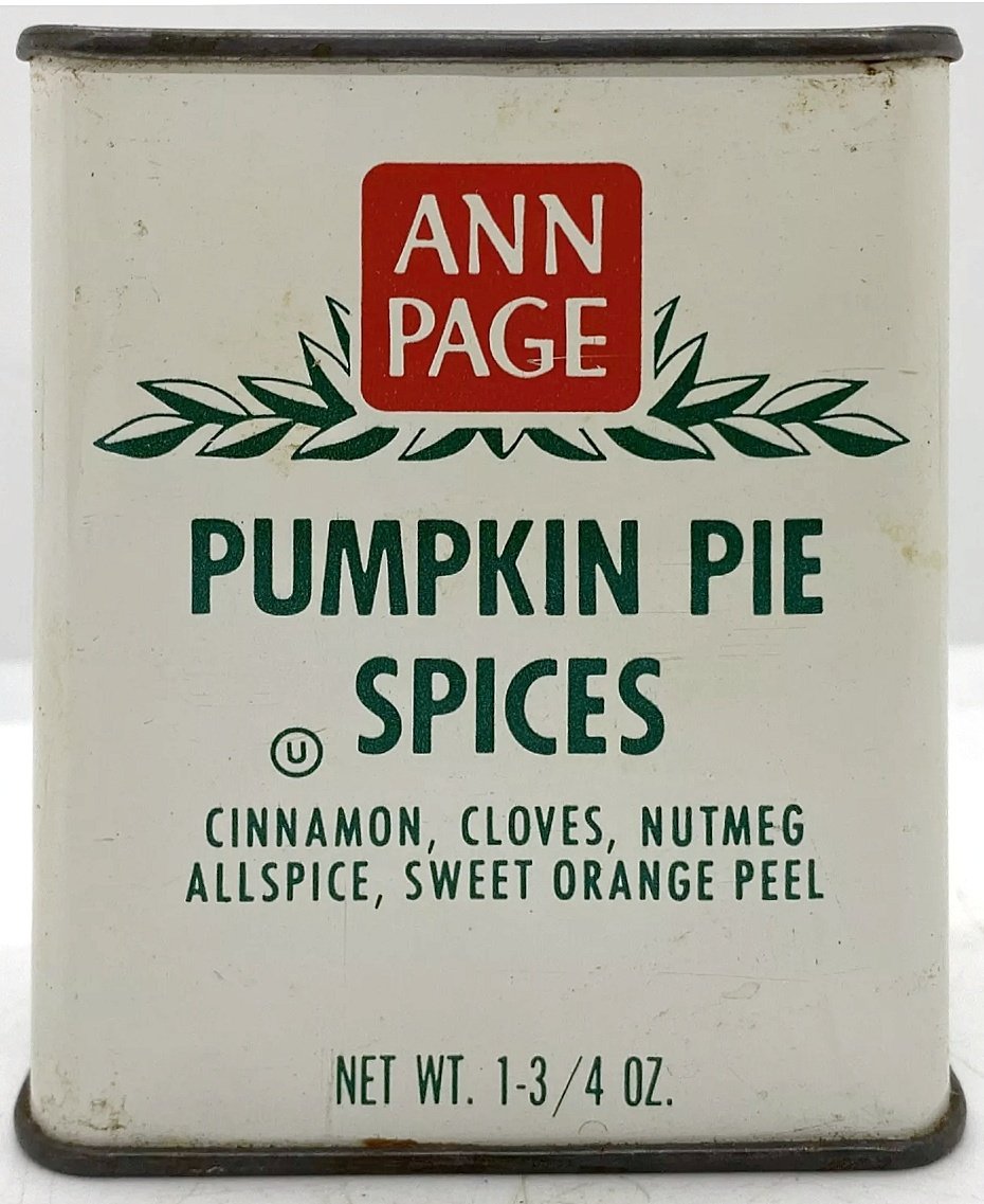 (Pumpkin pie) recipe (pumpkin pie spices, Ann Page / The Great A & P Tea Co., between 1962-1974)