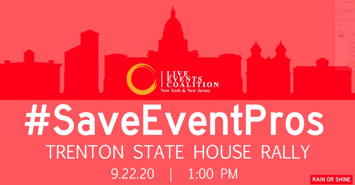 Attention all NJ Live Events supporters!  We need YOU at the next  Live Event Industry Rally on Tues. Sept. 22nd in Trenton! 1:00 pm Rain or Shine! Sign up today to make a difference!  nynjeventscoalition.com/live-events-ra… #liveevents #mpinj #meetingprofs #eventprofs #saveeventpros #events