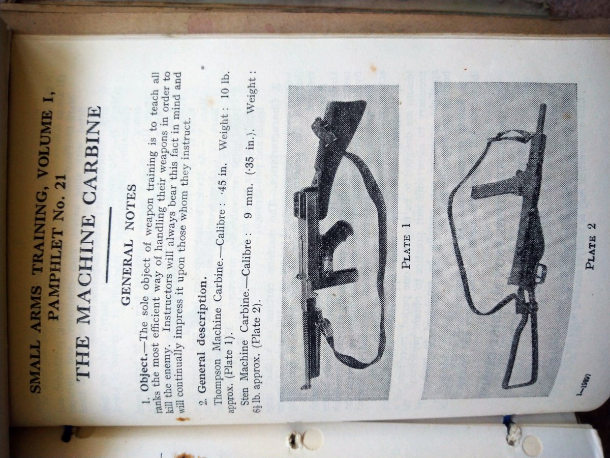 7) British Army training pamphlet from 1944 showing the two SMGs together and a Sten stripped down.