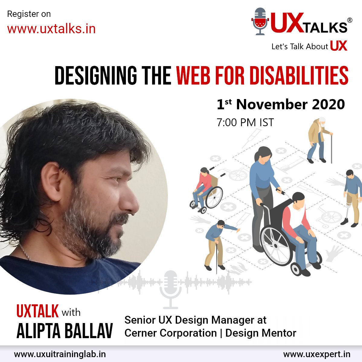 tusharadeshmukh's tweet photo. Our Next UXTalk
"Designing the Web for disabilities"
By - @aliptaballav -Design Mentor
- 1st Nov 7:00PM IST
Register https://t.co/L8vHJRY6VW
#UX #UI #Accessibility #disabilities #uxdesign #userresearch #usability #interfacedesign
#India #Pune #Bengaluru #UXTalk #UXTalksIN https://t.co/jr7pRPtzoX