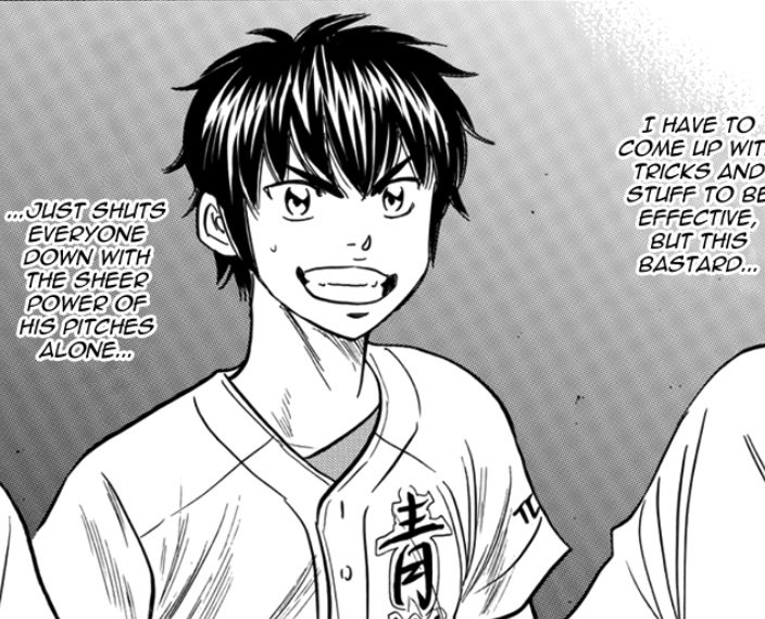 thinking of how eijun is in awe of furuya no matter even if he wants to win against him while some others r criticizing furuyas performance also living for eijuns faces here waaa