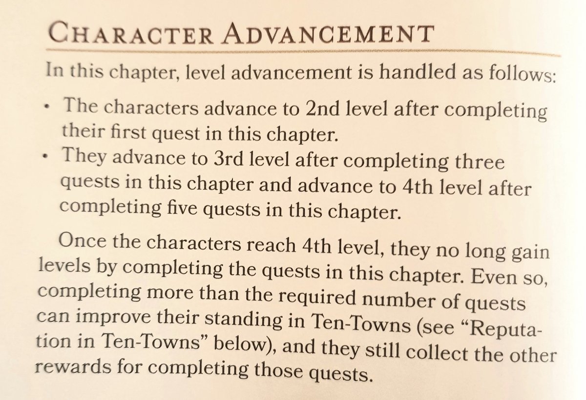 ... the starting town. The party has to go to another town to do so. If they choose to complete the location based quest in the starting town, they'll be 2nd level if they go to the Cold-Hearted Killer quest next. 3rd or 4th if they complete more.See character advancement p. 18