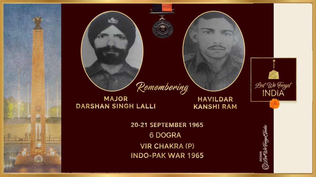 Never forget sacrifice made by Maj Darshan Singh Lalli and Hav Kanshi Ram, #VirChakra (P), 6 DOGRA on the night of 20-21 September 1965 at #HajiPirPass during #IndoPakWar1965 #Remembering1965 #LestWeForgetIndiaFlag #lifeandmore #lifeandmoreplus #lifemoreplus