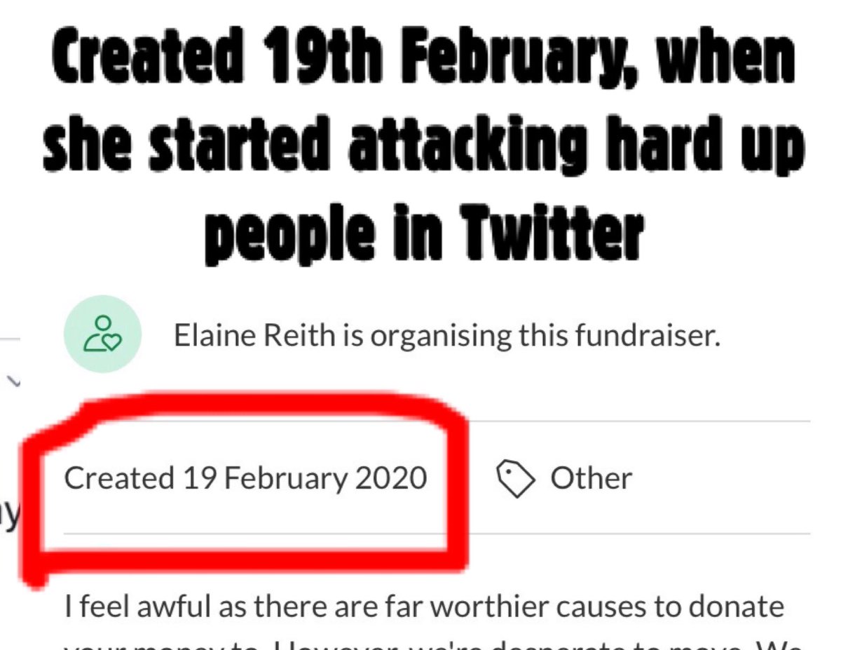 A thread: So, it works out, the woman harassing me online, for being hard-up, before putting out her own appeal for more than £5,000, has locked her account. And this will be why... It transpires her GoFundMe page was set up in February 2020. This has been planned. 1/12