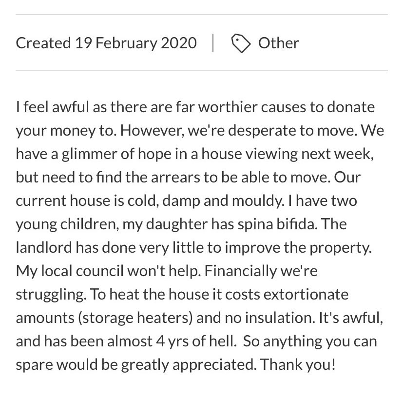 Does this appeal mention eviction, or do you get the impression they need to pay arrears to move to more suitable accommodation? Again, this appeal was set up when she started attacking me,  @wrenasaurus & others, who were routinely shamed by her because we asked for help. 3/12