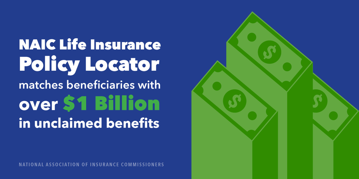 naic's tweet photo. The NAIC’s Life Insurance Policy Locator (#LIPL) reaches a major milestone. Since its 2016 launch, the free online tool has matched over a Billion dollars to beneficiaries in unclaimed benefits.
https://t.co/qVr2Rw3PqW https://t.co/hzoq60IQJW