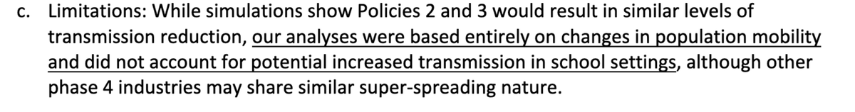 Critical limitation of the study is that they did not account for any potential increased transmission in schools!!! 5/