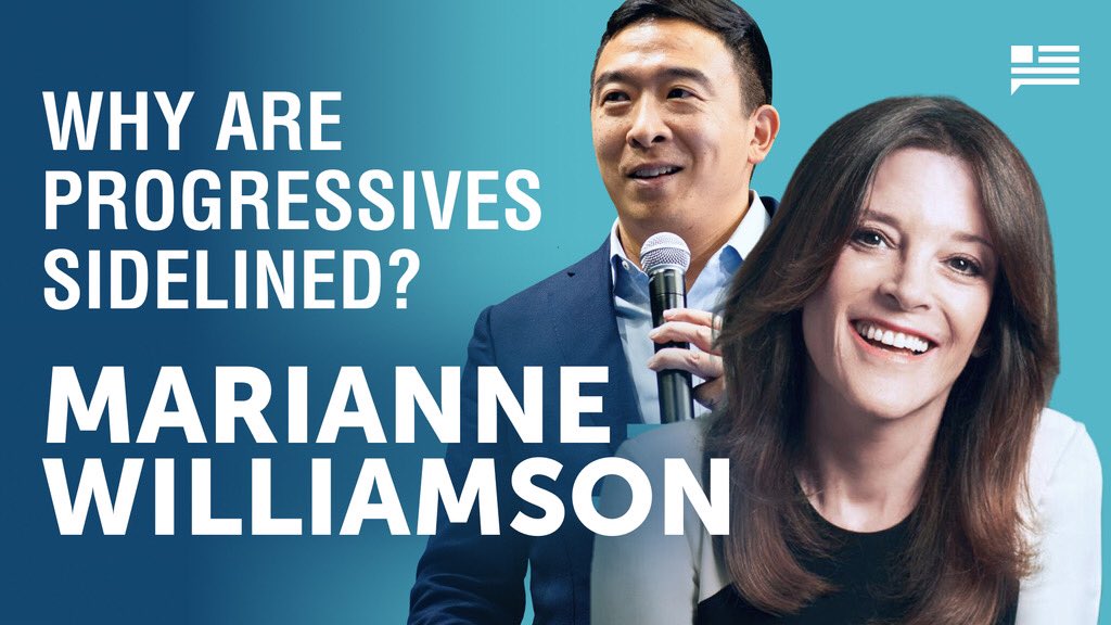 AndrewYang's tweet image. Monday on yangspeaks.com I talk to the phenomenal @marwilliamson about our times on the trail, the Democratic Party, November, and much more. I always learn from Marianne!  👍🙏