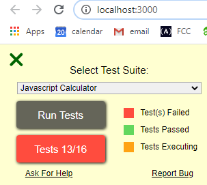 snrelghtwt's tweet image. Day 44 of #1000daysofcoding.
//fixed a small but critical bug in my #JavascriptCalculator project for #freeCodeCamp's Front End Libraries & successfully progressed to passing 81% of my tests required as opposed to only 75% yesterday.
#1000daysofcode #100daysofcode #Devcommunity