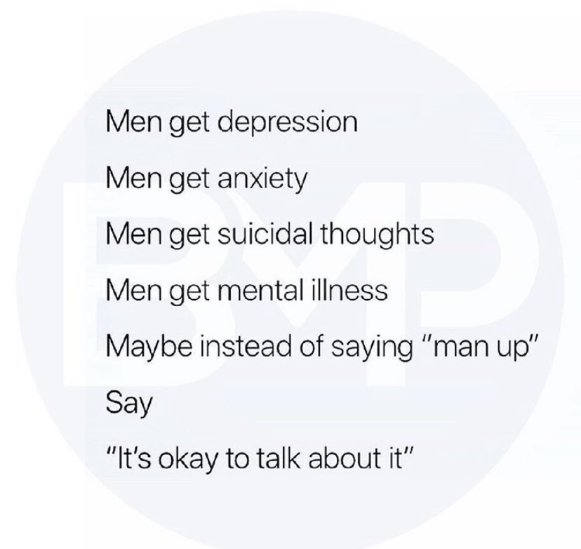 Some of the strongest men I know suffer from depression and anxiety. Let’s encourage men to talk instead of keeping them silent. #SundayThoughts #ItsOkayToTalk #MaleMentalHealth