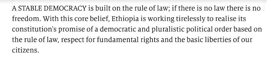 the judiciary to mediate bn his party & ultimately the state, since they remain wedded, & its critics? Can he convince half the Ethiopian ppl that he IS committed to oversee a free & fair election while indicting their leaders & keeping them jailed & calling it "rule of law?" 7/7