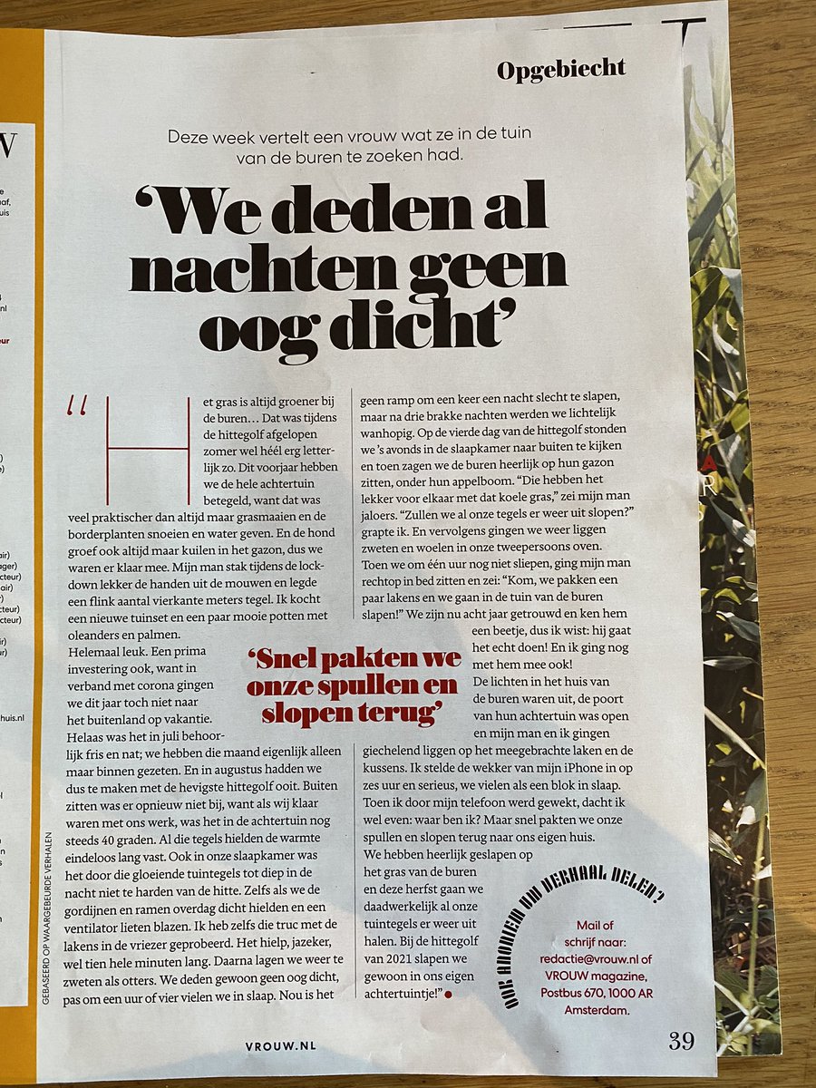 De mens heeft groen/natuur om zich heen nodig. Een mooi praktijk voorbeeld hier beschreven. #telegraaf #vrouw #tuinbeplanting #groencentrum #luttelgeest #tuin #verkoeling