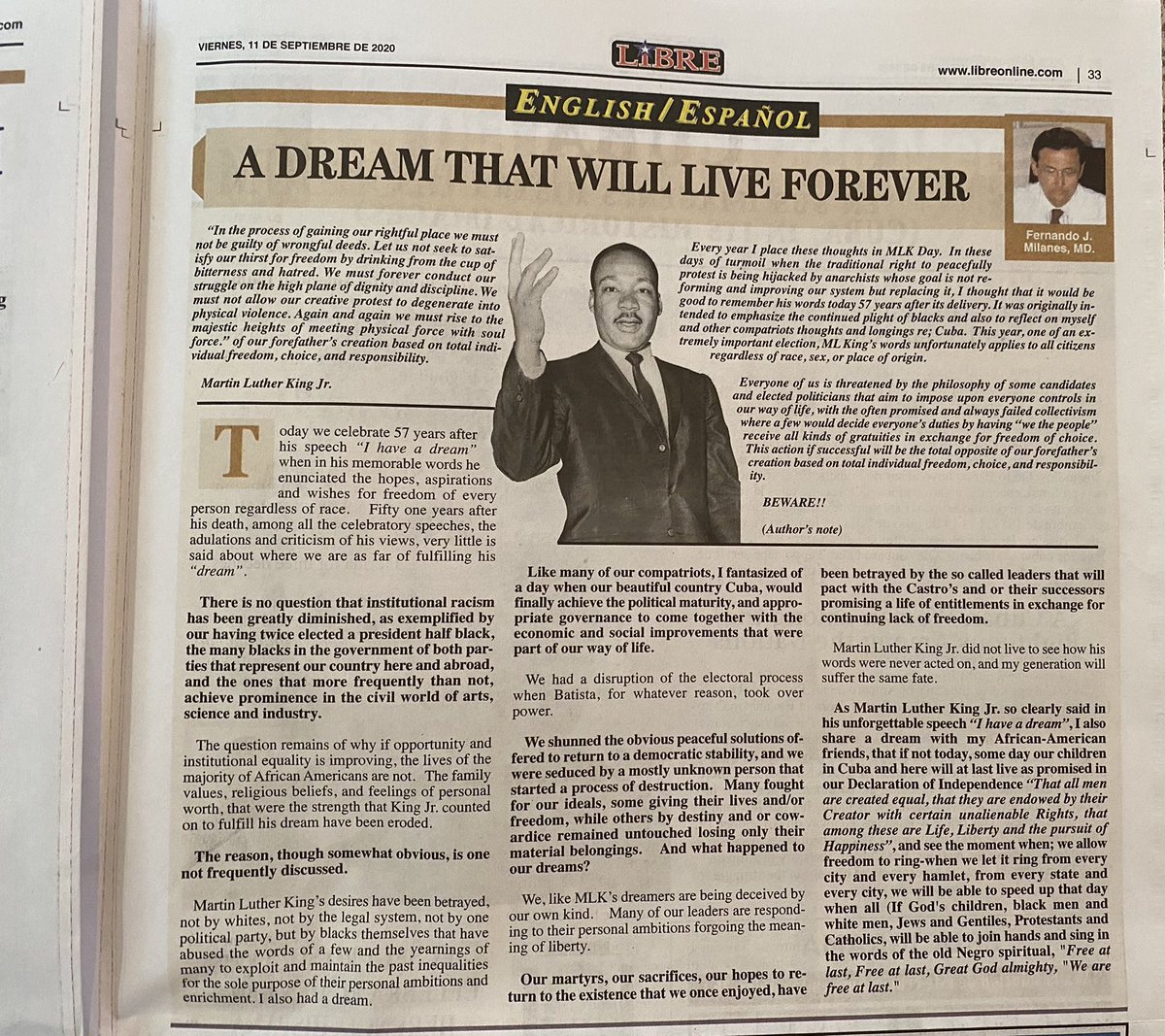 "MLK’s desires have been betrayed, not by whites, not by the legal system, not by 1 political party, but by blacks themselves who abuse the words of a few & yearnings of many to exploit & maintain past inequalities for the sole purpose of their personal ambitions & enrichment."