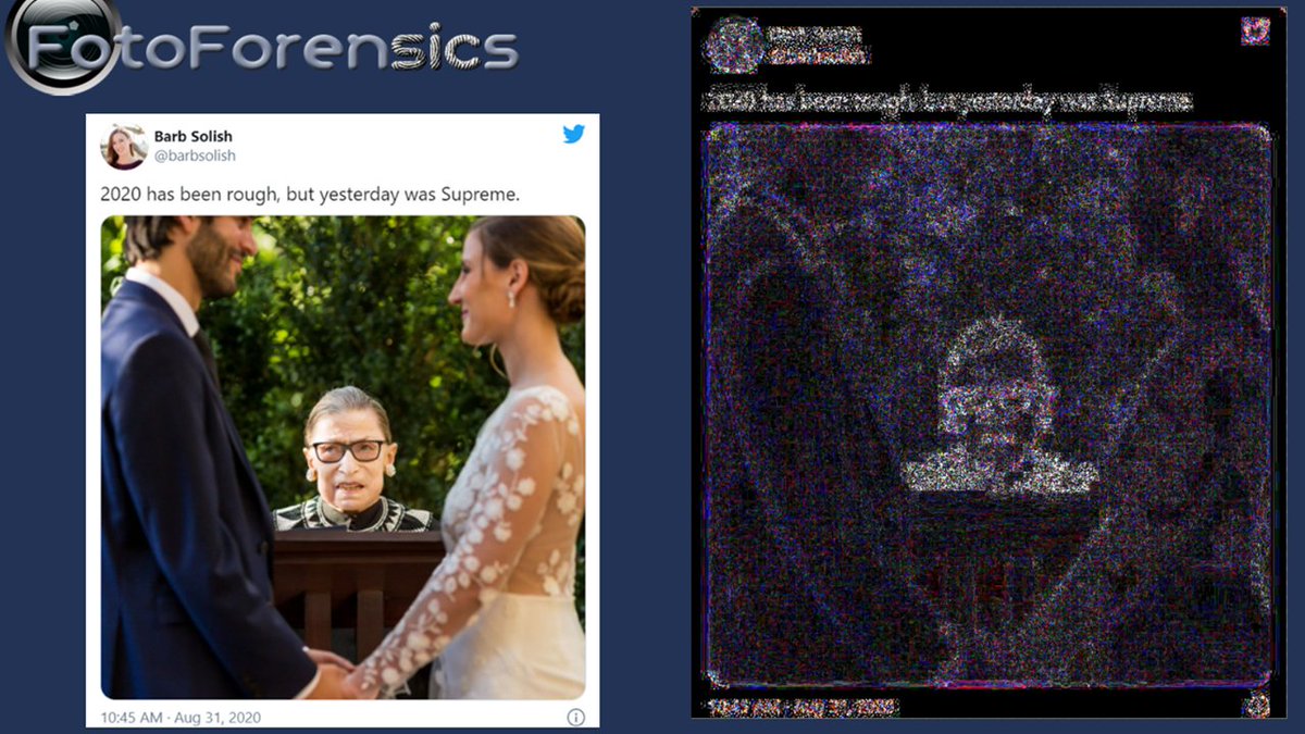 7. I even ran the screenshot of the Solish tweet from tweet #1 above. Even though it's of lower resolution having been a screenshot, it still clearly shows the same manipulation. https://www.fotoforensics.com/analysis.php?id=4588dc01d7ac7d2cd3d84f7f94ec4ccd86545056.363134