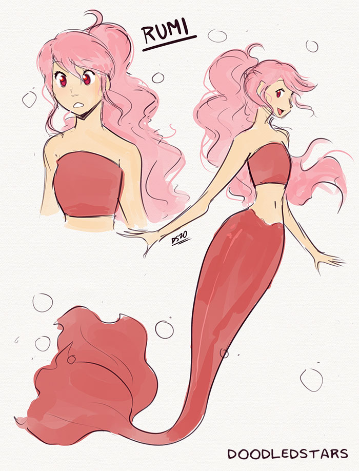 Please do not draw, write, or create any kind of content of Rumi. Thank you!

Here's my mermaid OC, Rumi! She's for a future prj. Some may know where her design comes from haha 