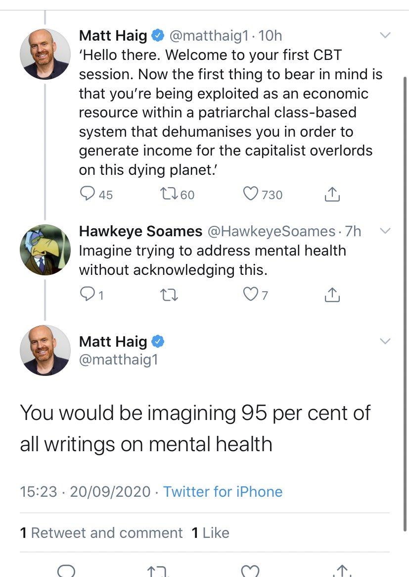 1) Matt is being an infant again. Conflating genuine calls for him to acknowledge class with him “bumming people out”.2.) he’s right, in that 95% of MH writing does ignore class struggles because it’s written by people with fuck all experience of them.