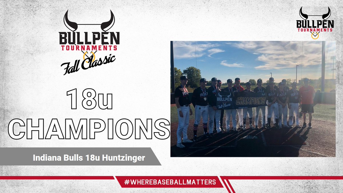 Bullpen Tournaments (@bullpenevents) on Twitter photo 🏆Congratulations to the <a href="/inbullsbase/">Indiana Bulls Baseball</a> 18u Huntzinger on their championship win in the Bullpen Fall Classic! 🏆Congratulations to the <a href="/inbullsbase/">Indiana Bulls Baseball</a> 18u Huntzinger on their championship win in the Bullpen Fall Classic!