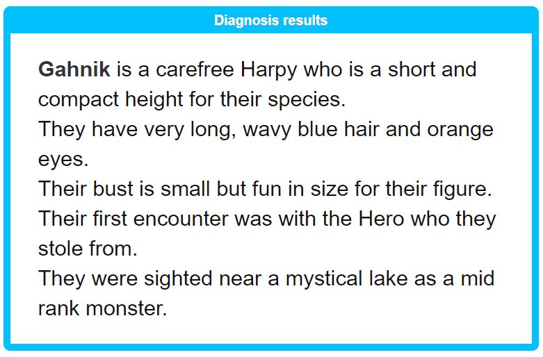 Gahnik's tweet photo. Shared with me by a friend, found another monster girl generator that came up with a combo that I like.
https://t.co/8i2kfMzVkm https://t.co/jPNdZFpC5O