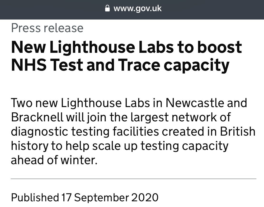  #Ncyt  #Novacyt  $alnov New lighthouse labs Bracknell is Almost a stone’s throw away from Novacyt in Camberley. Coincidence??New job : Lab supervisor to work out of the blizzard institute, queen Mary’s... “To carry out Testing as part of a clinical trial”Coincidence??  https://twitter.com/DHSCgovuk/status/1307643167152504833