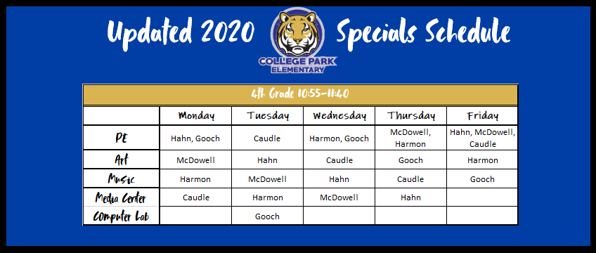 cpes_music's tweet photo. With Phase 3 starting tomorrow, the Specials schedule is changing! Classes are now 45 minutes long. Here are the schedules for 3rd, 4th, &amp; 5th @NewCollegePk_ES @CPES_VisualArts @CPPE_FCS https://t.co/tFK24XuIjo