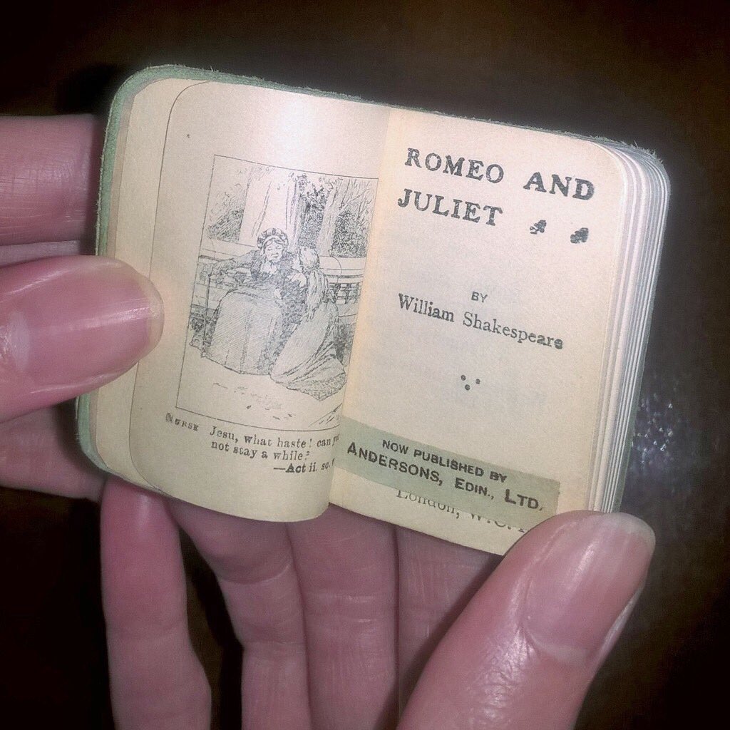 TweetsbyKayM10's tweet photo. I found my miniature Shakespeare Romeo & Juliet book in a Save The Children charity shop cabinet. It cost Β£2, and I remember how I have always tried to find out more information about the little book. #ObjectMemories #WMWhereNext @World_Museum https://t.co/rNxZf8L5D5