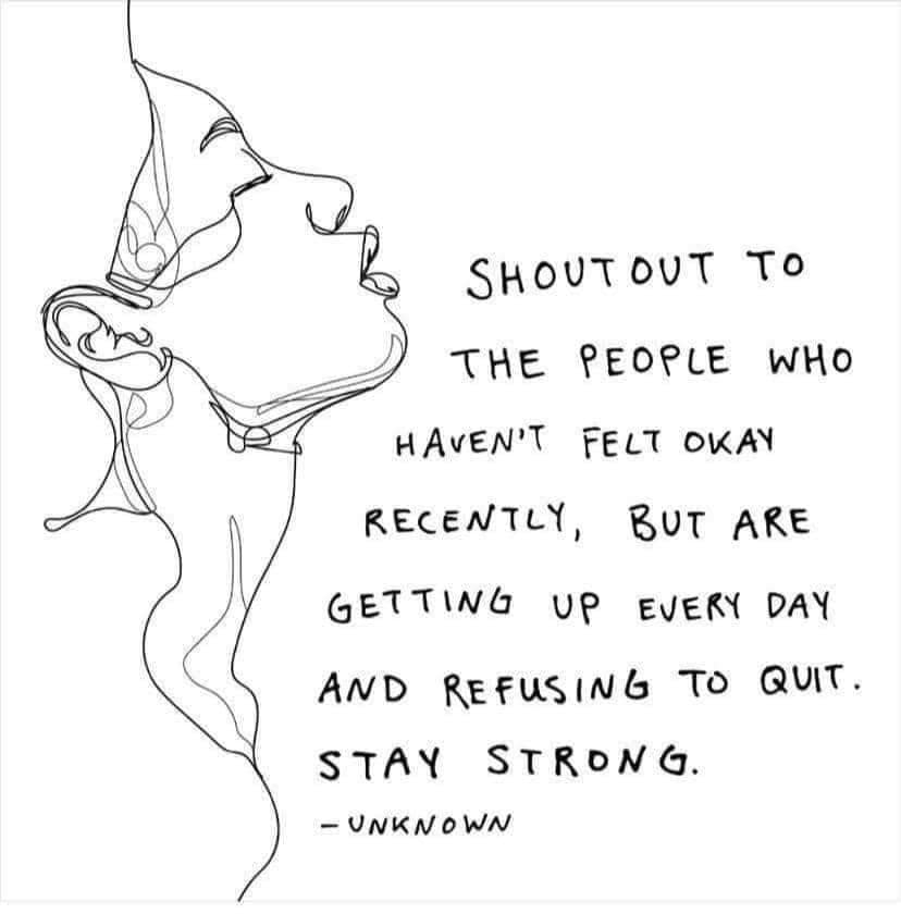 I ❤️ this.

Shout out to the people who haven't felt okay recently but are getting up every day and refusing to quit. #bpdchat #bpd #chronicpain #invisableillness #spoonies #SundayMotivation #selfsoothe #MultipleSclerosis #depression #mentalillness