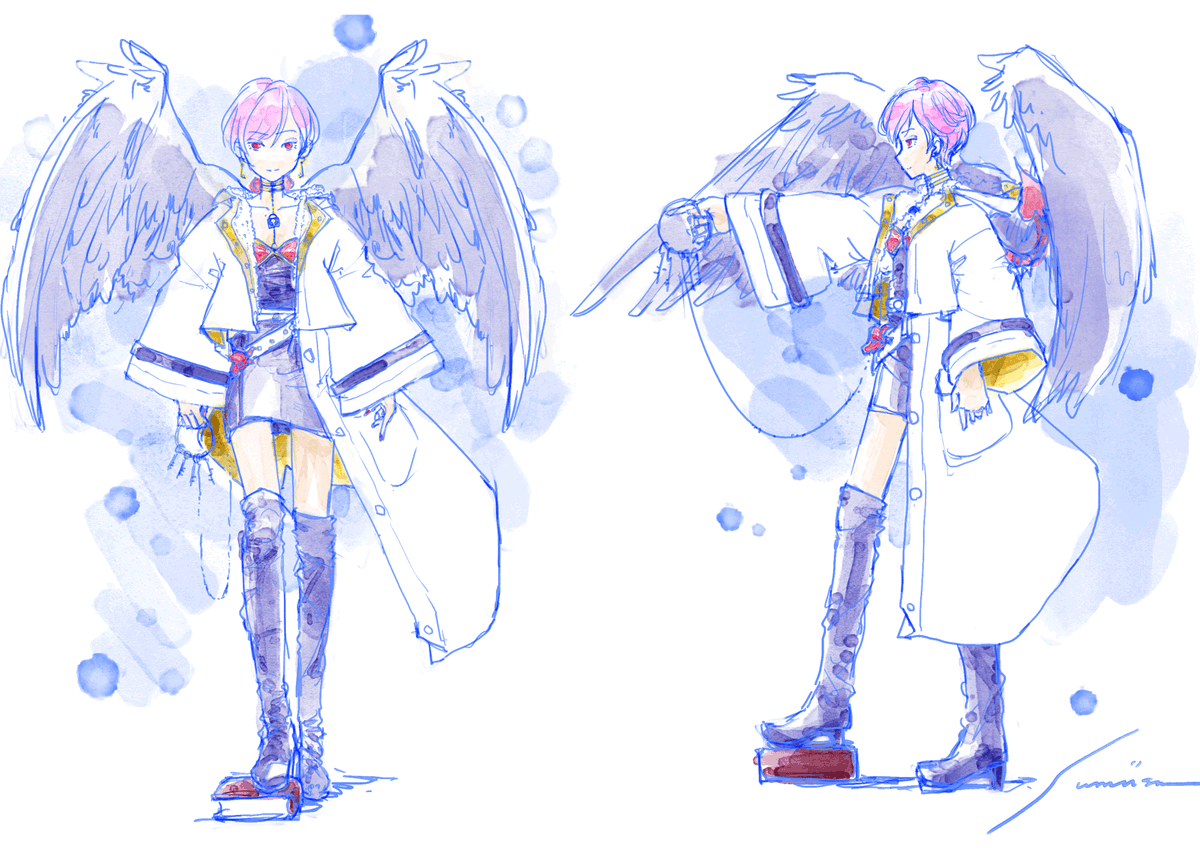 ぴあす ビッグシルエット マウンテンパーカー ピンク髪 生足ブーツ 短髪 悪魔 Sumiism 隅々 のイラスト