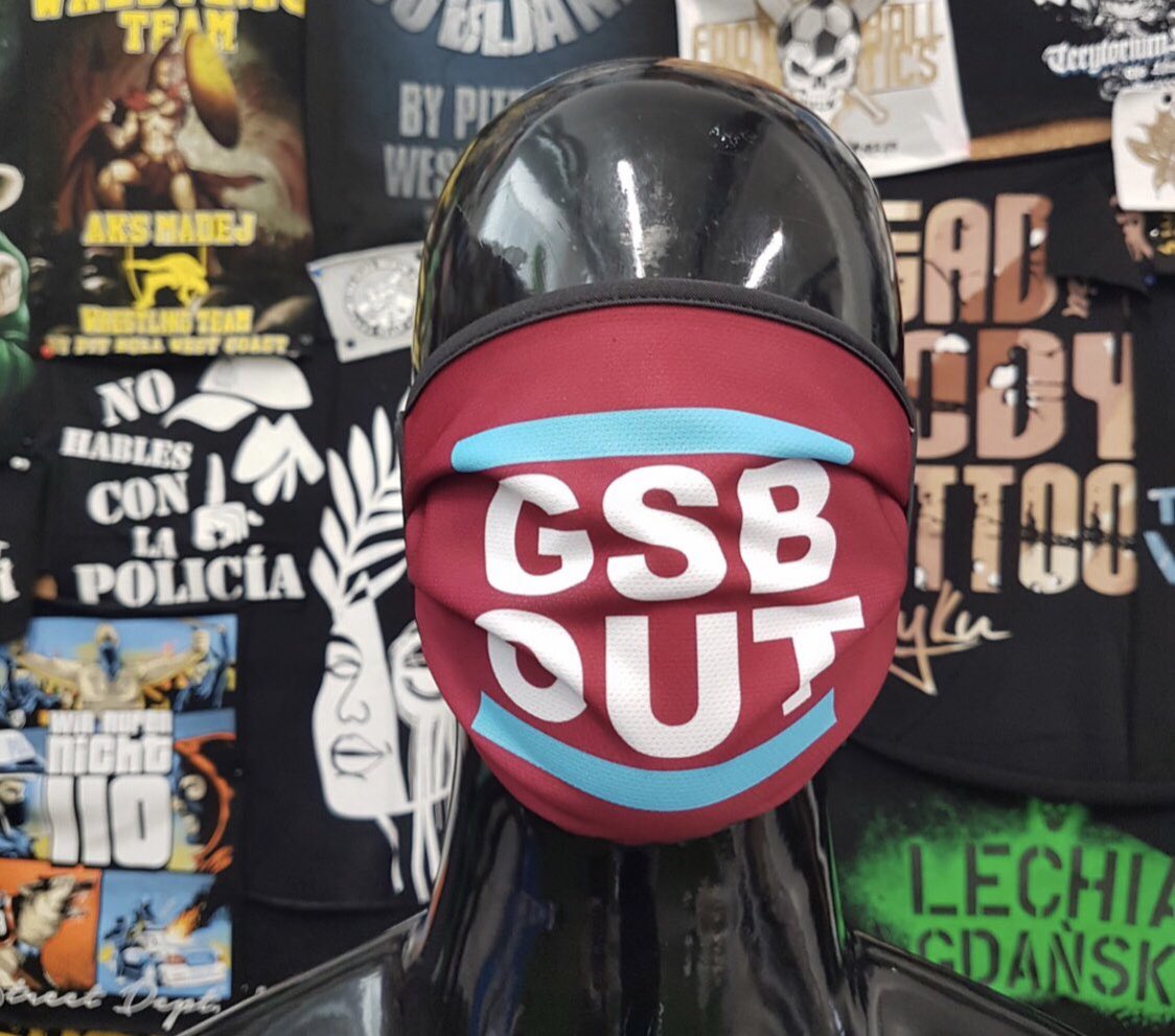 FlagsHam's tweet image. GSB OUT face masks are available to order once again. Anyone that is wanting one must order before Tuesday as that is when we send them off. 
Message me to order or for more information.
Shares are appreciated 
#GSBOUT