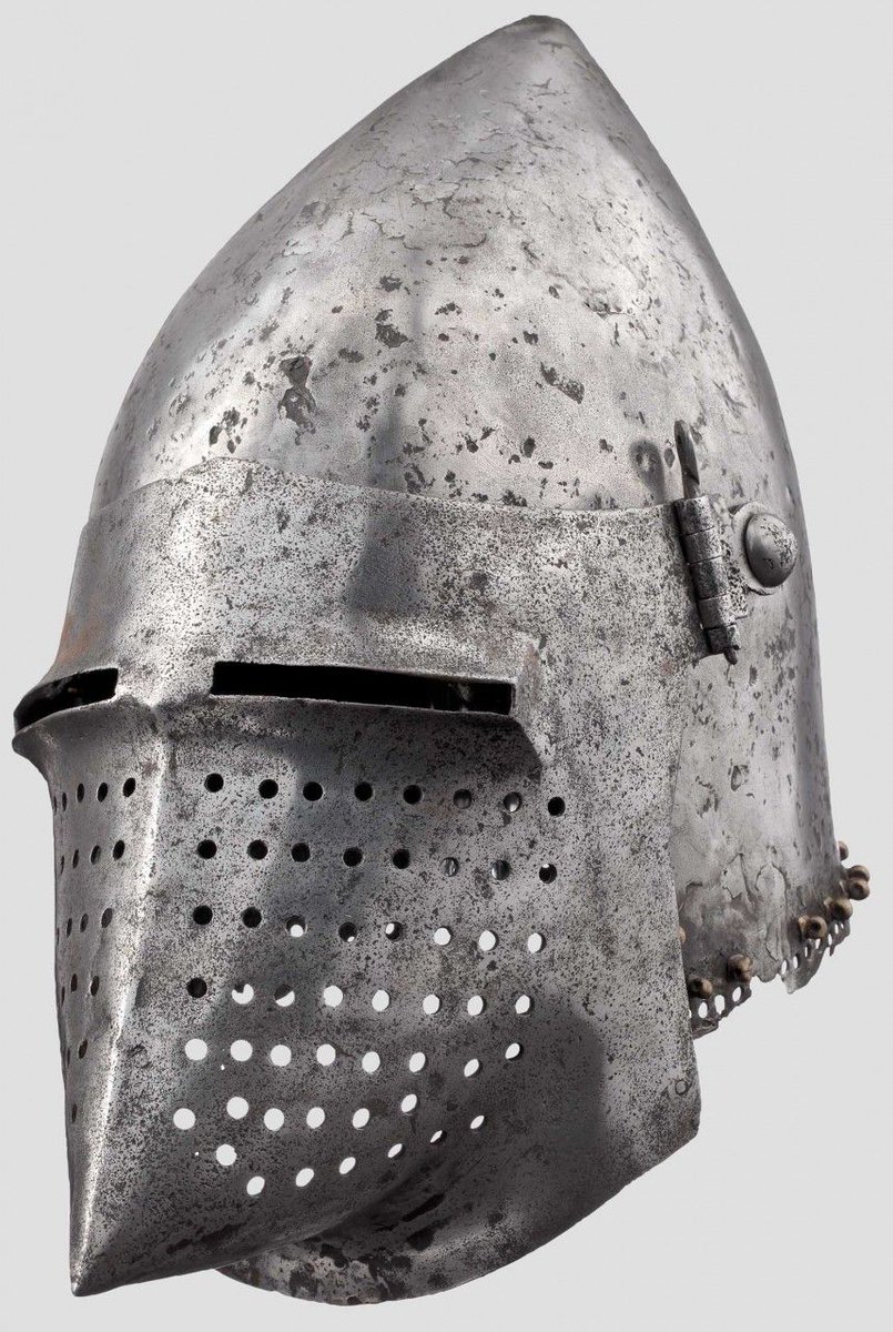 In the 15th Century, we started to see very strong callbacks to Greek & Roman Arms & Armour. During this time, helms mostly looked like these examples:*Note that they all have some sort of hinged visor.
