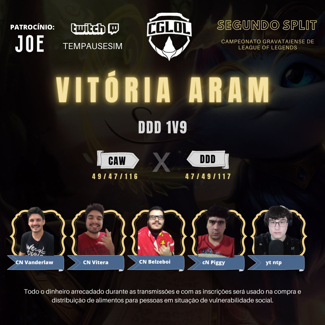 cgloloficial's tweet photo. Vitória da DDD 1v9 no ARAM de showmatch! #GoDDD https://t.co/o8OVJ9rJTs