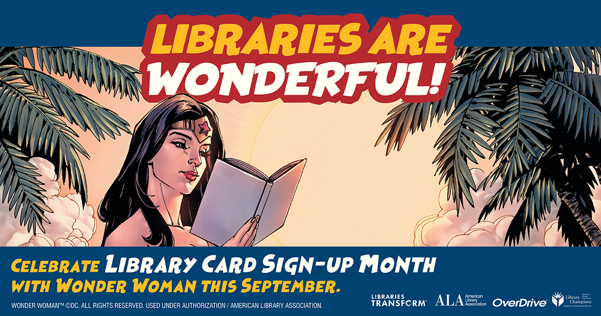 September is Library Card Sign-up Month! If you know a friend who doesn’t have a library card tag them in the comments! 
Join Wonder Woman to promote the value of libraries &encourage everyone to get a library card
keyslibraries.org/library-cards/
#LibraryCardHero #librarycardsignup