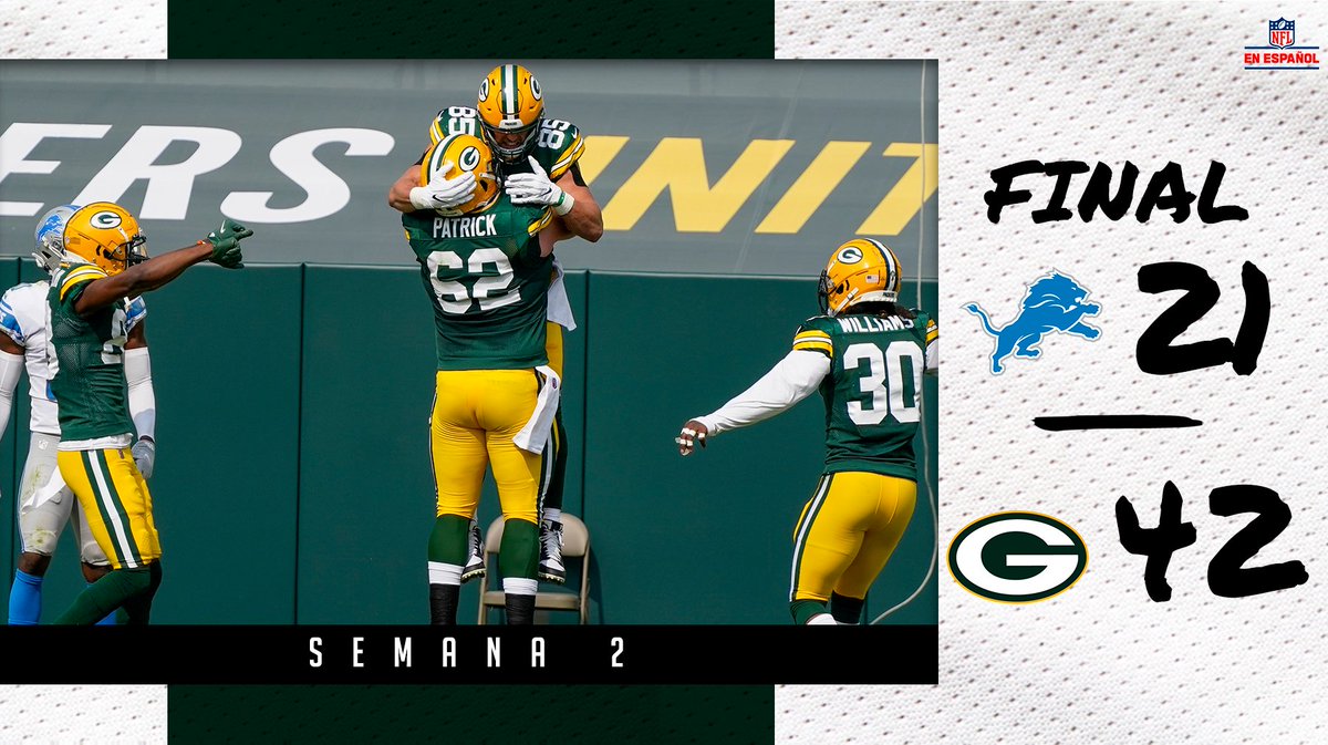 Los @packers inician la temporada 2-0 al vencer a los @Lions y con gran poder ofensivo 👊🧀 #GoPackGo #NFLEspañol #DETvsGB