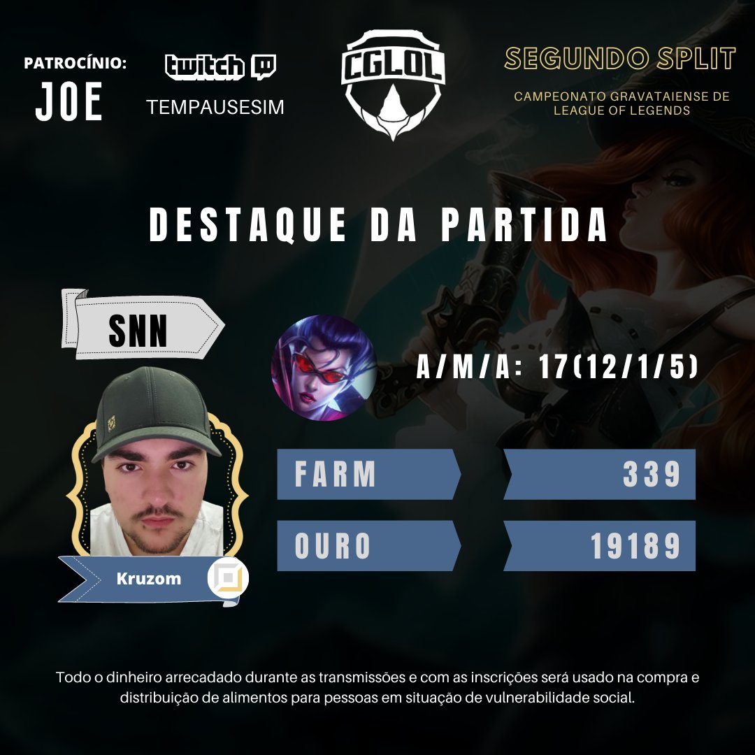 cgloloficial's tweet photo. E o MVP foi pro Kruzom que jogou muito de Vayne! #GoSNN https://t.co/Hgd3tXswIk